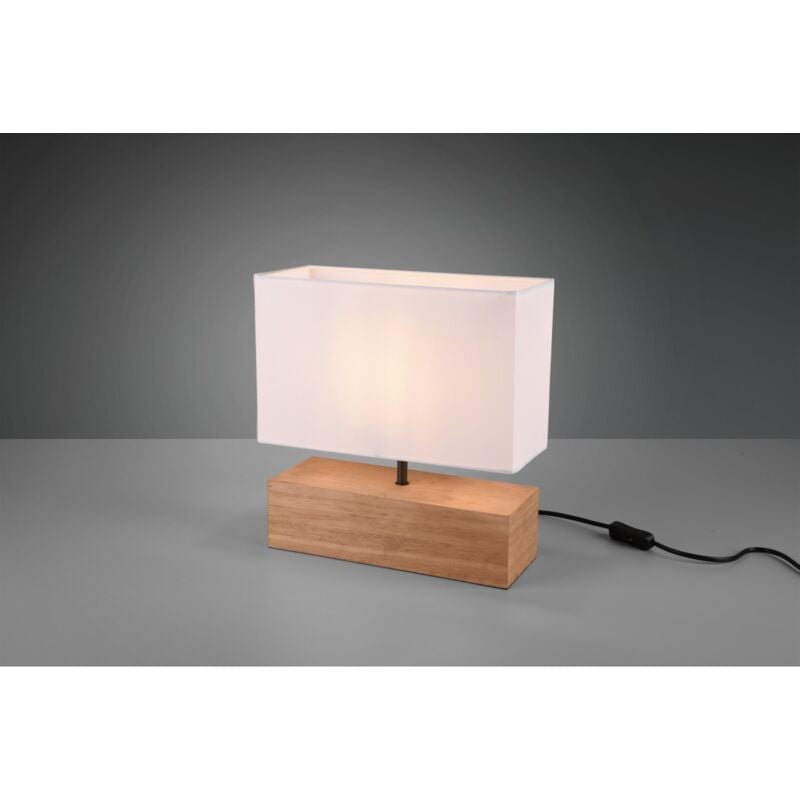 foto del prodotto lampada tavolo rettangolo woody legno naturale paralume bianco trio lighting