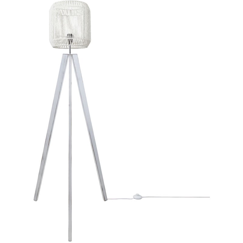 foto del prodotto lampada terra moderna soggiorno camera letto effetto rattan cesto boho e27 bianco 28 cm , lampada da terra bianco paco home
