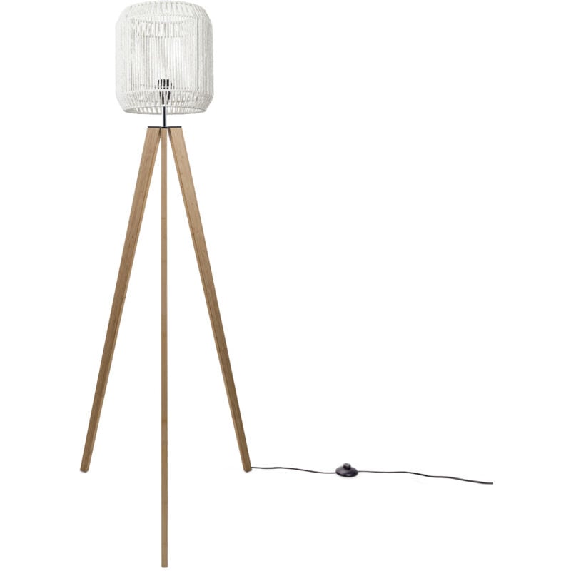 foto del prodotto lampada terra moderna soggiorno camera letto effetto rattan cesto boho e27 bianco 28 cm , lampada da terra legna paco home