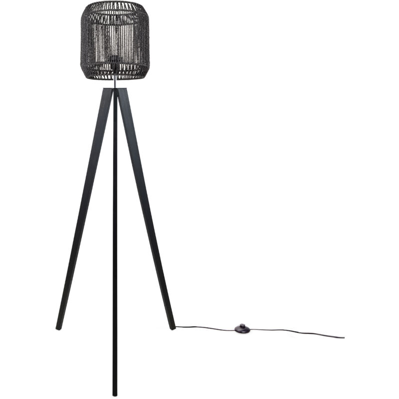 foto del prodotto lampada terra moderna soggiorno camera letto effetto rattan cesto boho e27 nero 28 cm , lampada da terra nero paco home