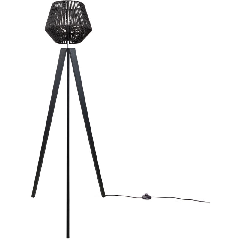 foto del prodotto lampada terra moderna soggiorno camera letto effetto rattan cesto boho e27 nero 33 cm , lampada da terra nero paco home