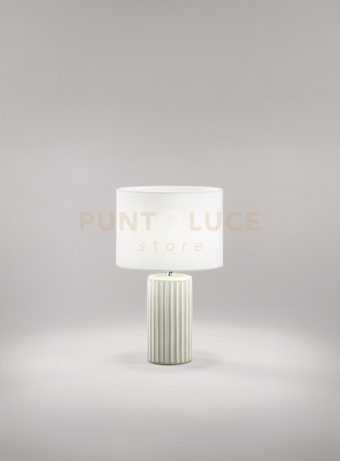 foto del prodotto lampada tribale da tavolo beige paralume in tessuto bianco attacco e27 d.28cm