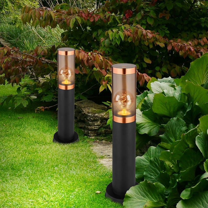 foto del prodotto lampadaire lampadaire clairage ext rieur lampadaire fum e cuivre ext rieur lampadaire de jardin, plastique inox, 1x e27, dxh 7,6x45 cm, lot de 2
