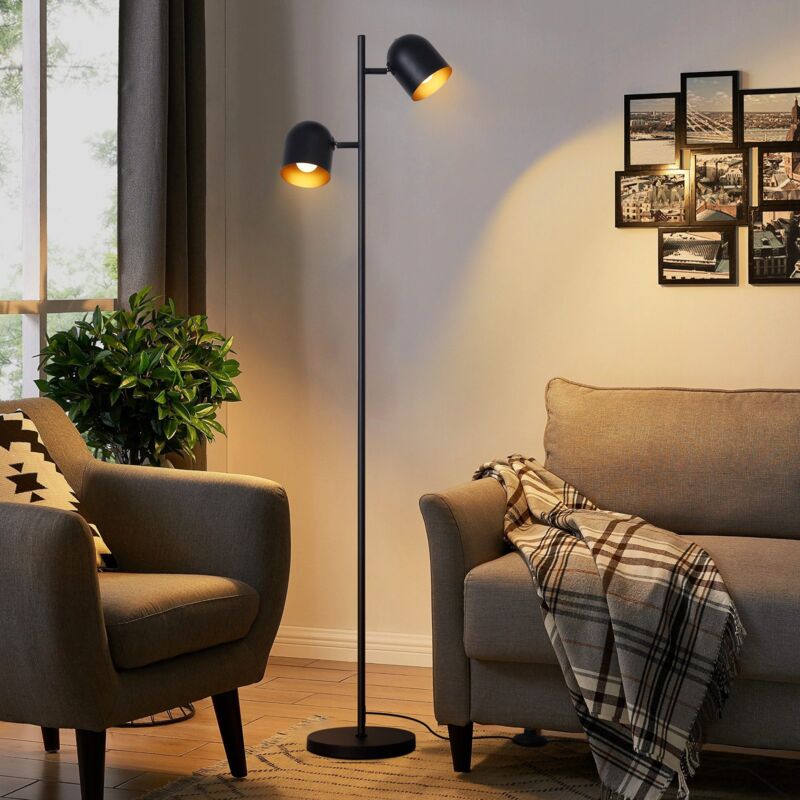 foto del prodotto lampadaire vintage per salotto, lampadaire retr lampadaire industriale con 2 lampadine in metallo nero dorato, lampadaire e14 orientabile a 350 ,