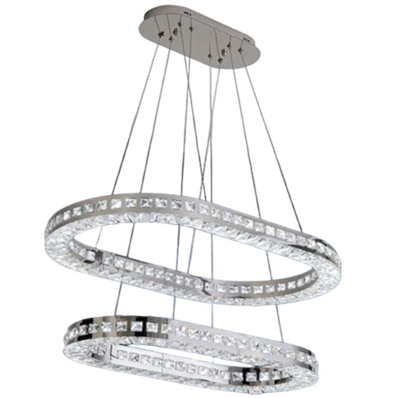 foto del prodotto lampadari a led 40 watt a sospensione in metallo e cristalli in acrilico base con anelli regolabile luce fredda 6500k
