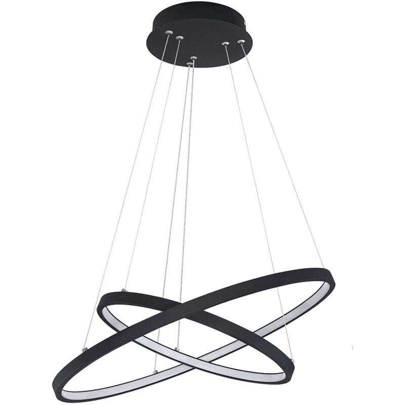 foto del prodotto lampadari a sospensione anelli lampada a sospensione a soffitto lampade da soggiorno nero opaco led, funzione memory dimmerabile, 1x led 42w 1300lm,