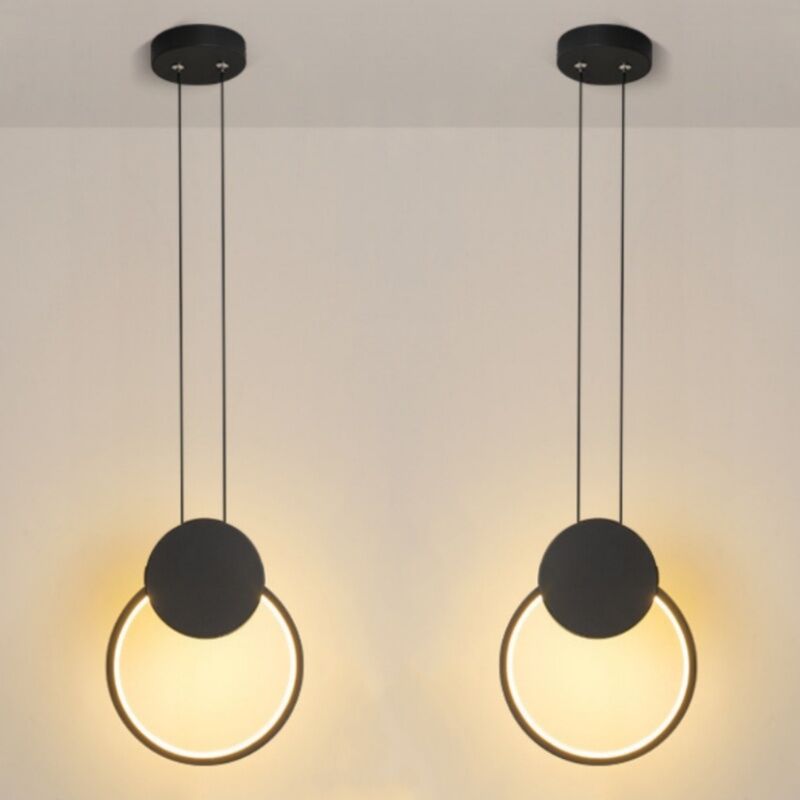 foto del prodotto lampadari a sospensione led moderno lampada da soffitto rotondi creativa plafoniera metallo luce bianco caldo 2 pezzi