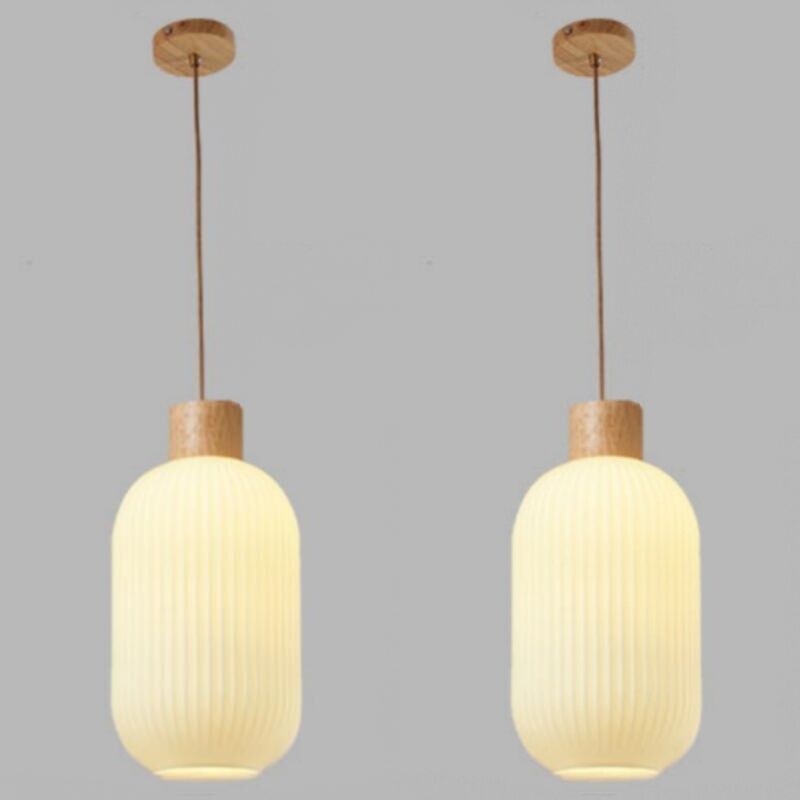 foto del prodotto lampadari a sospensione moderno lampada a soffitto vetro legno plafoniera regolabile 14cm 2 pezzi
