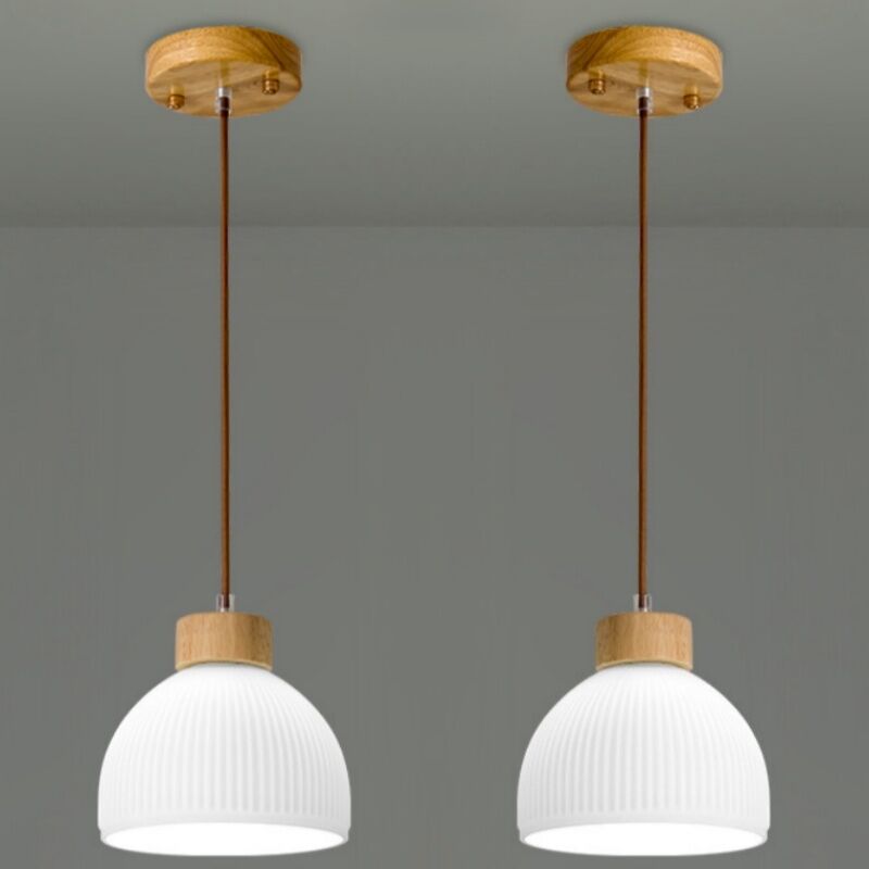 foto del prodotto lampadari a sospensione moderno lampada a soffitto vetro legno plafoniera regolabile 18cm 2 pezzi