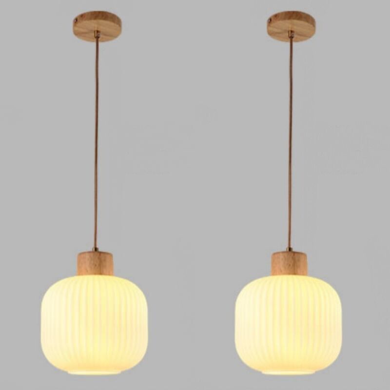 foto del prodotto lampadari a sospensione moderno lampada a soffitto vetro legno plafoniera regolabile 29cm 2 pezzi