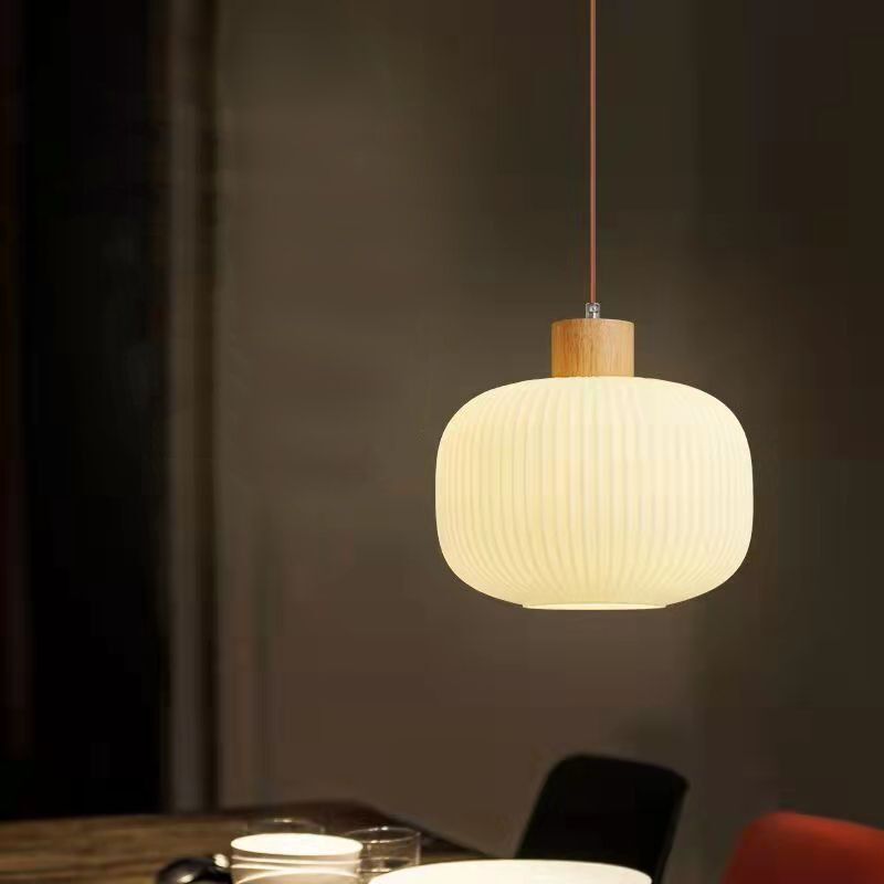 foto del prodotto lampadari a sospensione moderno lampada a soffitto vetro legno plafoniera regolabile 30cm