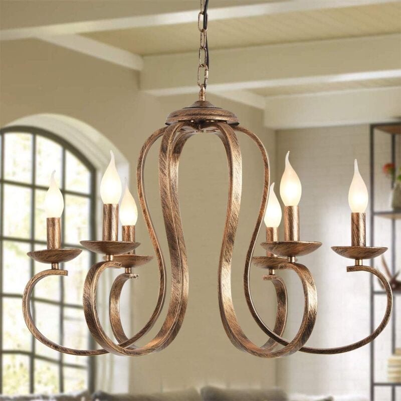 foto del prodotto lampadari in bronzo, lampadario a sospensione in ferro retr , lampada a sospensione rustica a 6 luci, lampada a sospensione a soffitto industriale