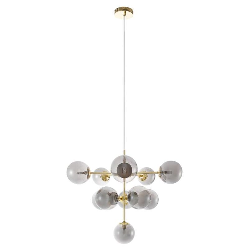 foto del prodotto lampadario 11 sfere d. 61 x h. 144 cm in metallo e vetro fum brillante dorato sofia