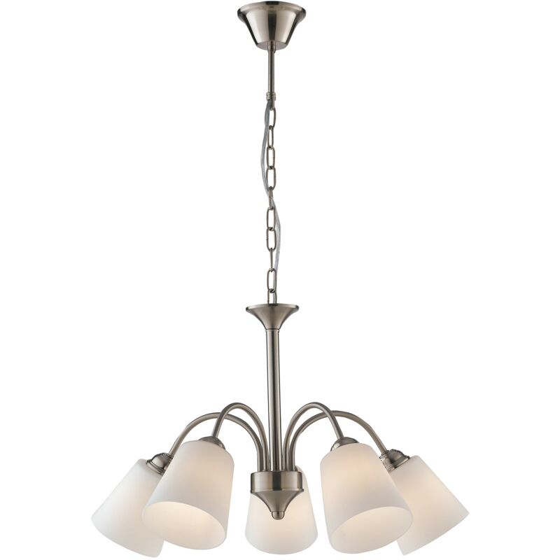 foto del prodotto lampadario 1162 in metallo nichel con cinque diffusori in vetro 