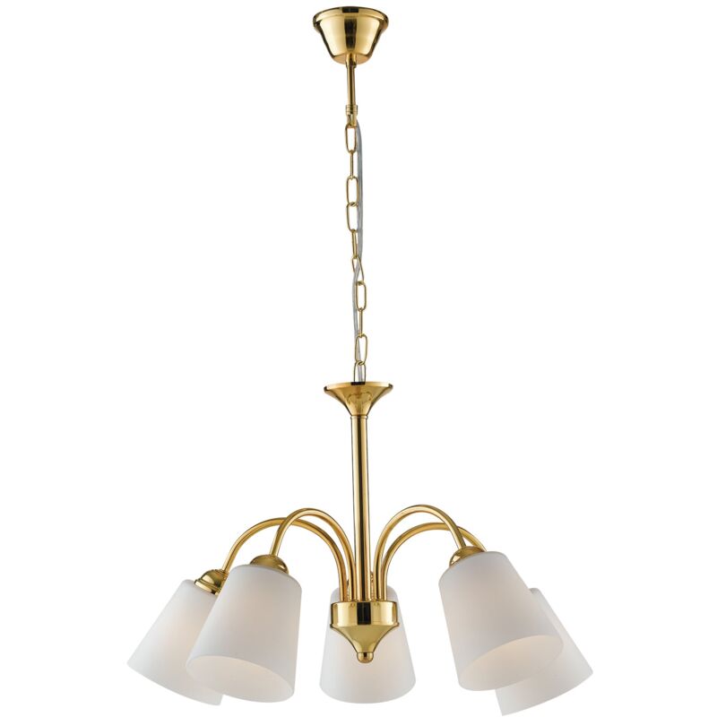foto del prodotto lampadario 1162 in metallo oro con cinque diffusori in vetro 