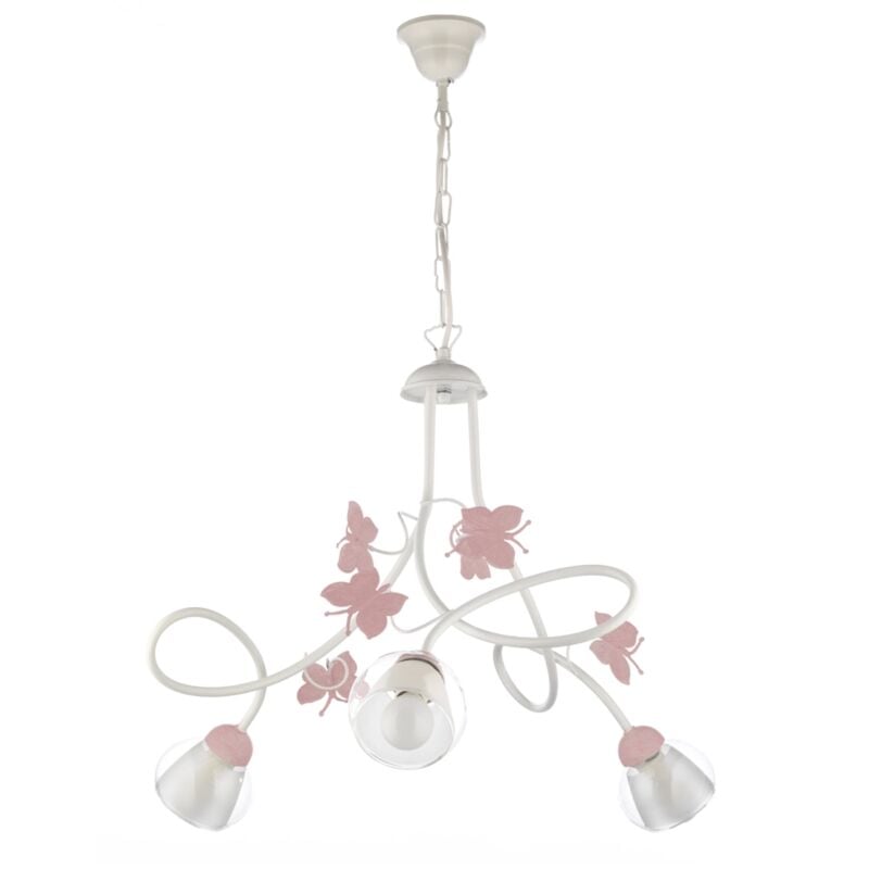 foto del prodotto lampadario 3 luci butterly bianco e rosa, e14