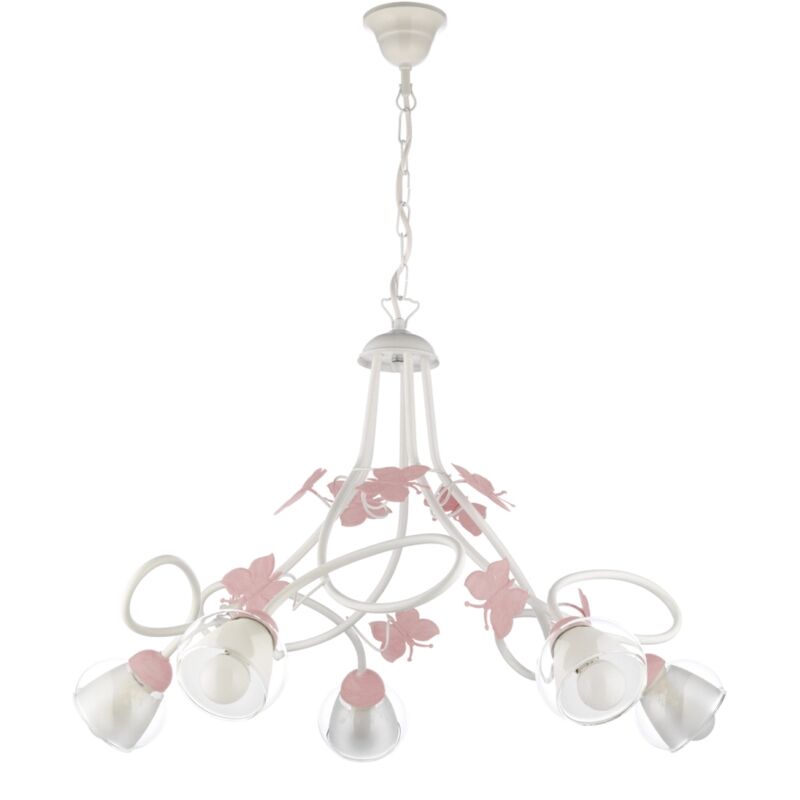 foto del prodotto lampadario 5 luci butterly bianco e rosa, e14