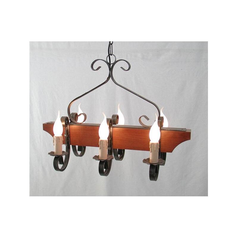 foto del prodotto lampadario 6 luci wood tronchetto lampade lampione applique plafoniera cm.60