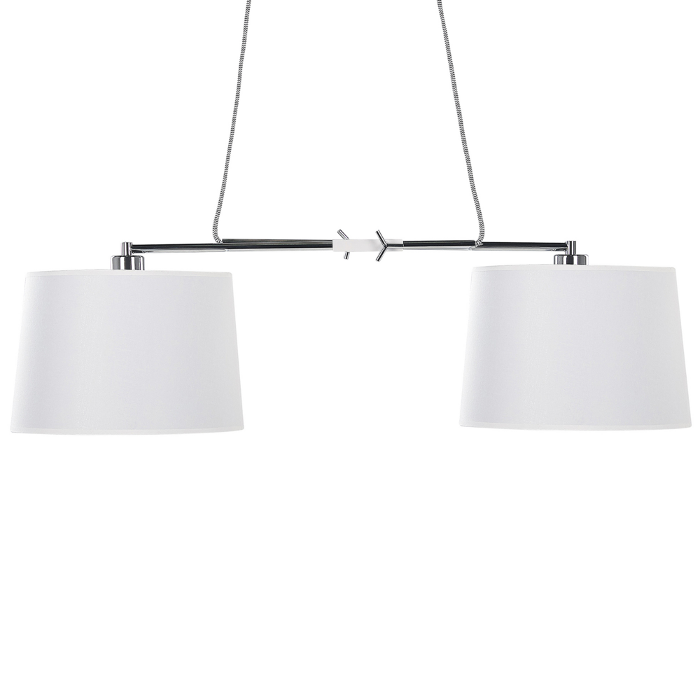 foto del prodotto lampadario a 2 luci bianco con struttura in metallo luce a sospensione stile moderno