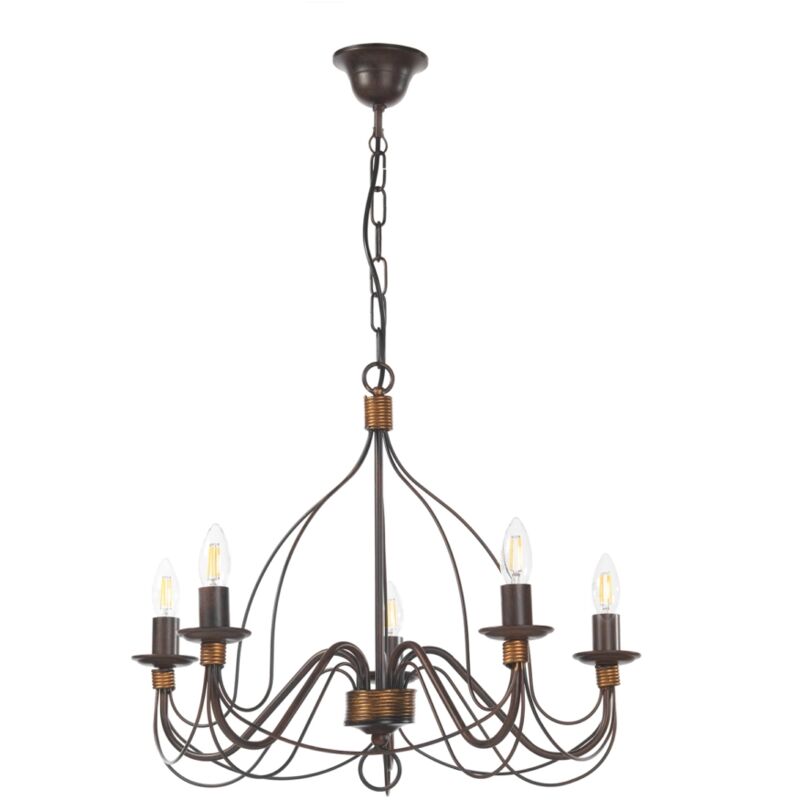 foto del prodotto lampadario a 5 luci fiamma marrone, e14