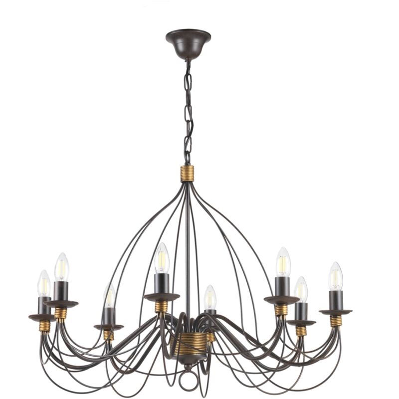foto del prodotto lampadario a 8 luci fiamma marrone, e14