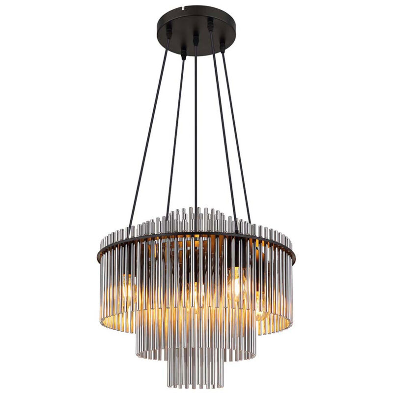 foto del prodotto lampadario a bacchette in vetro fumo chiaro lampada da sala da pranzo lampadario da soggiorno vetro fum , metallo nero, 5x attacco e27, dxh 50x120 cm
