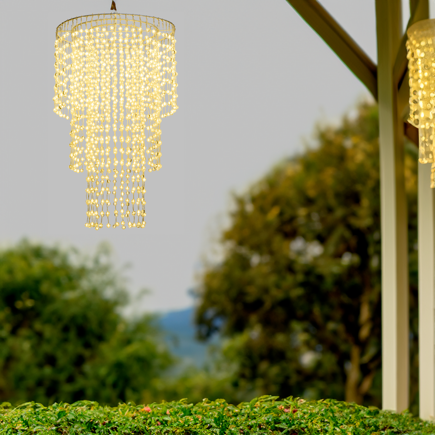 foto del prodotto lampadario a cascata 55xh85cm led bianco caldo