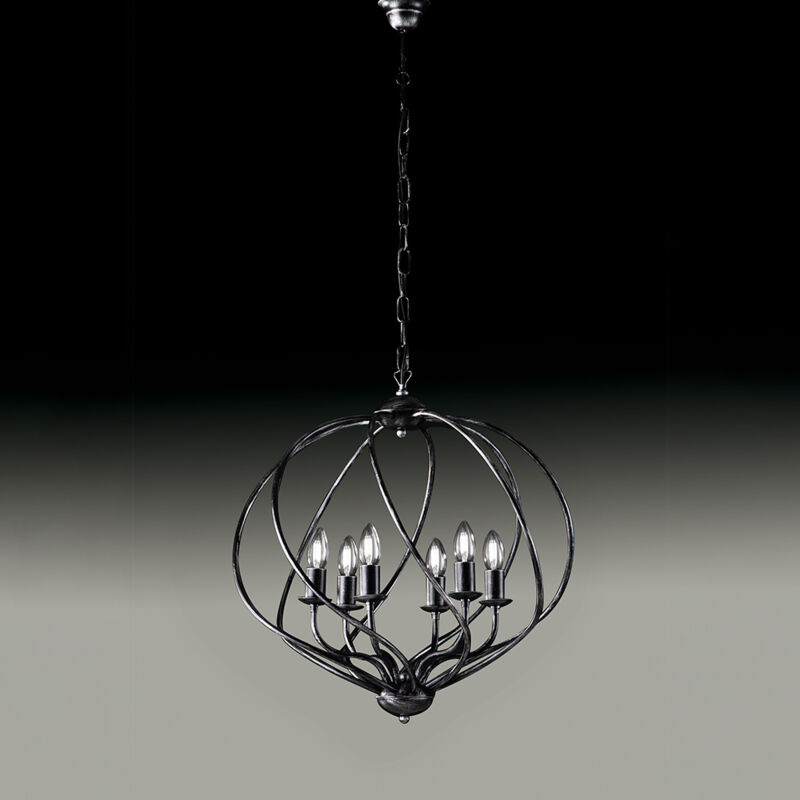 foto del prodotto lampadario a gabbia 6 luci ferro nero e argento serie katerina