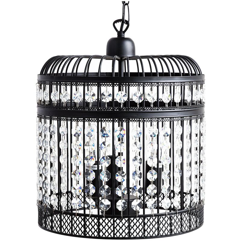 foto del prodotto lampadario a gabbia in metallo nero a 3 luci con cristalli a cascata celon