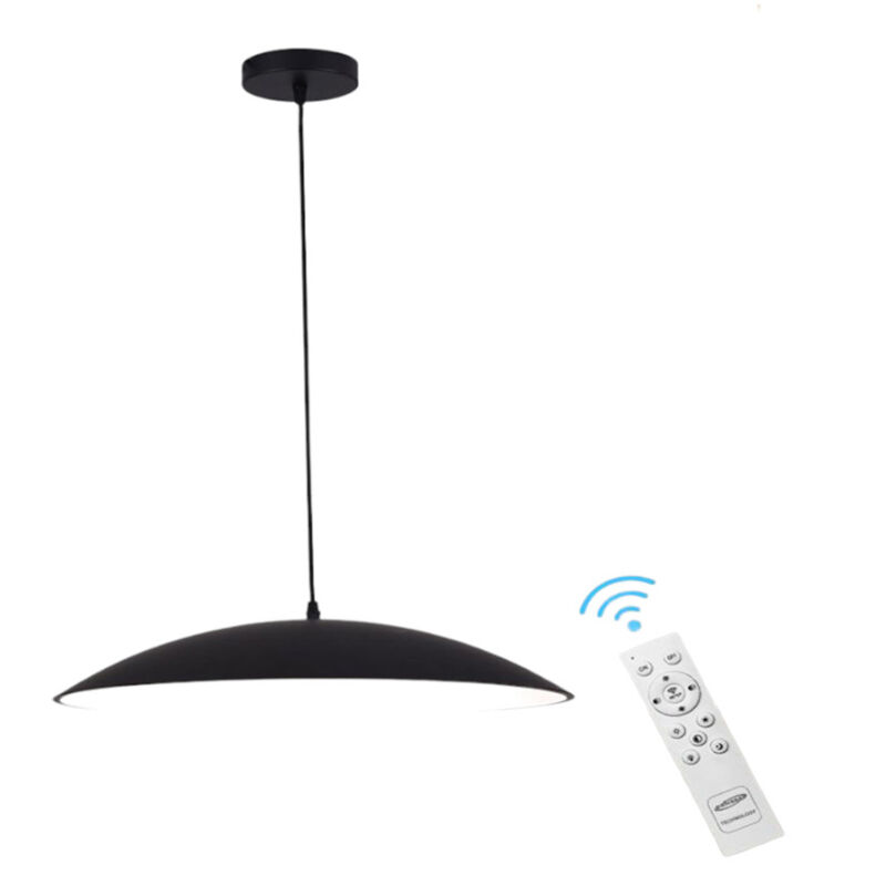 foto del prodotto lampadario a led a sospensione 46 watt 3 colorazione di luce dimmerabile con telecomando lampada da cucina soggiorno nero