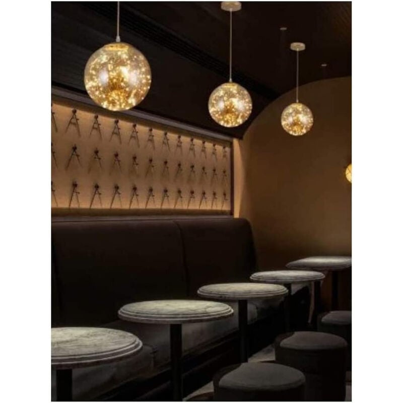 foto del prodotto lampadario a led a sospensione in vetro 10 watt lampada a sfera effetto cielo stellato luce calda 3000k