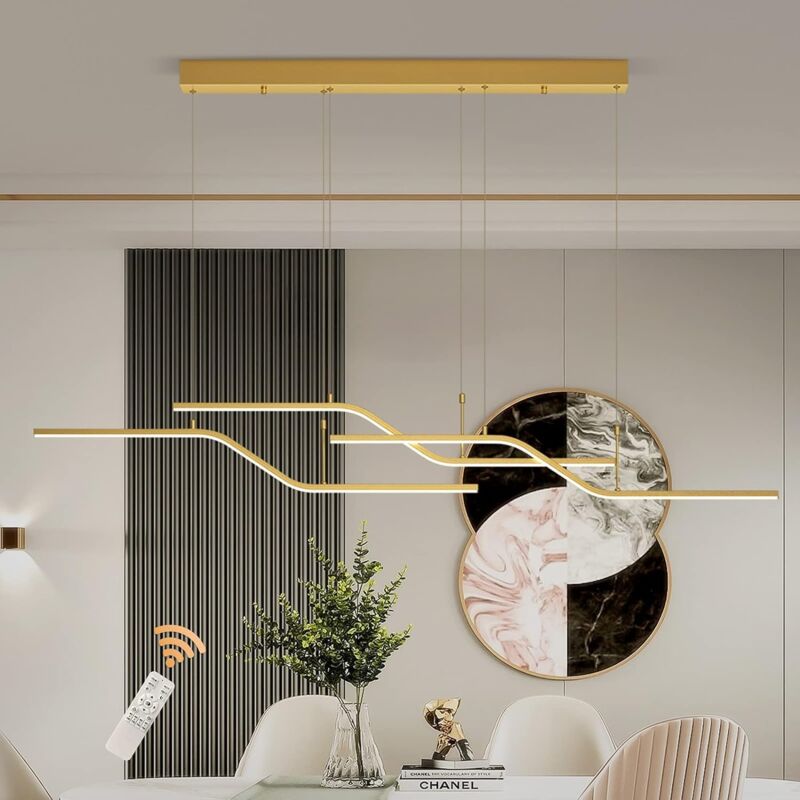 foto del prodotto lampadario a led moderno, lampada a sospensione industriale dimmerabile da 45 w con finitura cromata, lampadario cucina 3 luci illuminazione