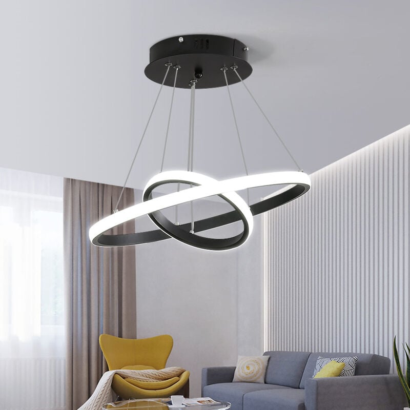 foto del prodotto lampadario a led moderno, lampada a sospensione led nera circolare, 36w illuminazione a lampadario a led, luce bianca fredda 6000k, diametro 40cm