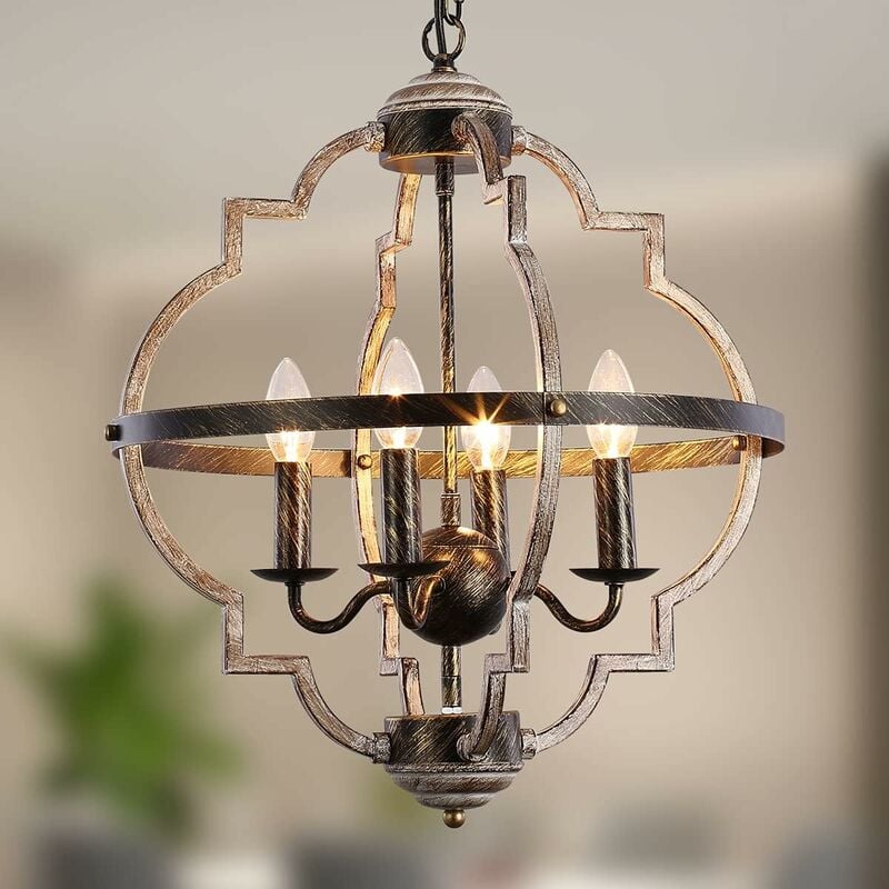 foto del prodotto lampadario a sfera vintage fattoria, 4 luci regolabile in altezza, lampadario per camera da letto illuminazione lampada a sospensione in metallo