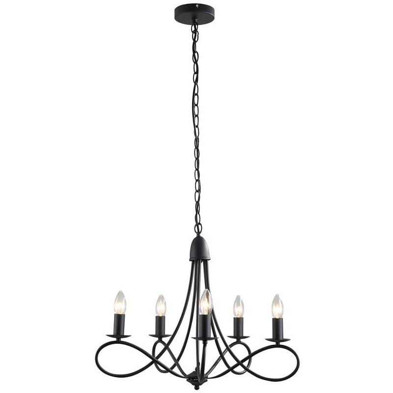 foto del prodotto lampadario a soffitto in acciaio intrecciato con 5 candelieri nero