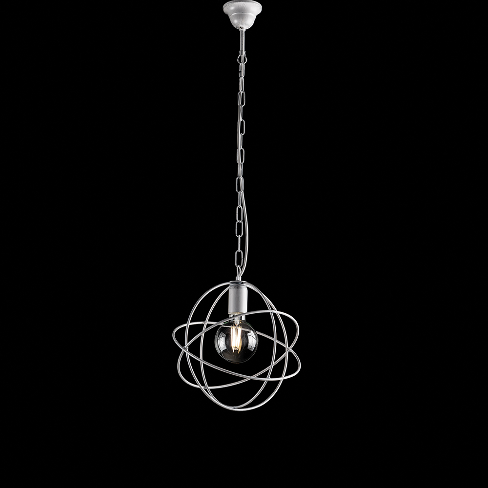 foto del prodotto lampadario a sospensione 1 luce sfera ferro bianco e argento serie williams