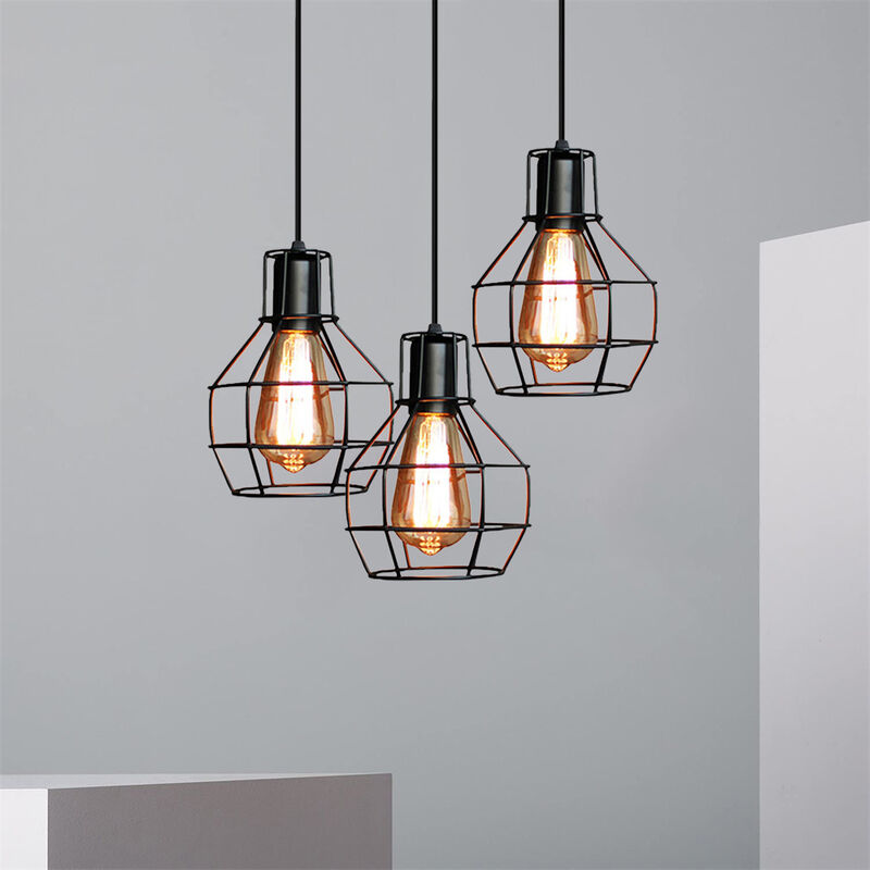 foto del prodotto lampadario a sospensione, 3 luci lampada da soffitto con metallo gabbia, industriale stile decorazione lighting e27 nero base rotonda