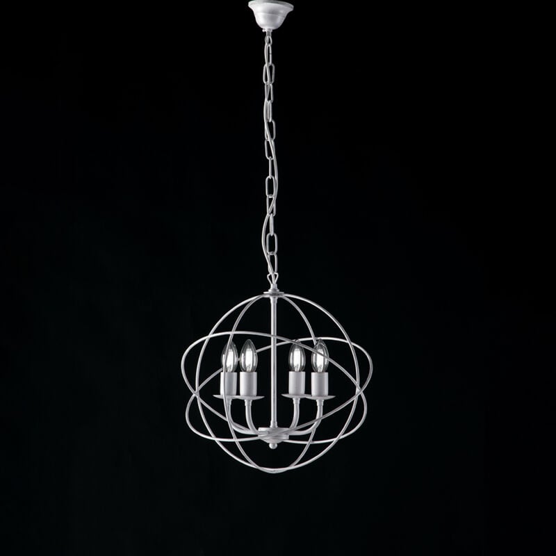 foto del prodotto lampadario a sospensione 4 luci sfera ferro bianco e argento serie williams
