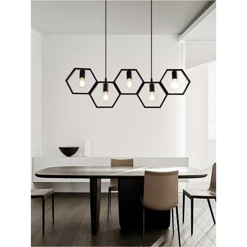 foto del prodotto lampadario a sospensione 5 portalampada e27 in metallo geometrico esagonale