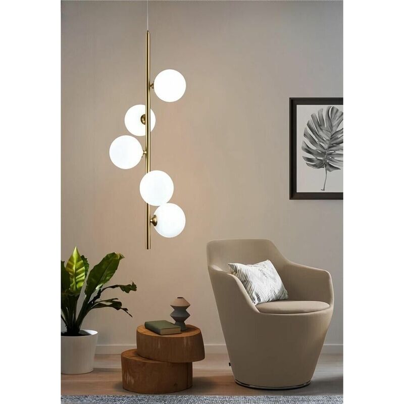foto del prodotto lampadario a sospensione 5 sfere in vetro attacco g9 moderno color bronzo