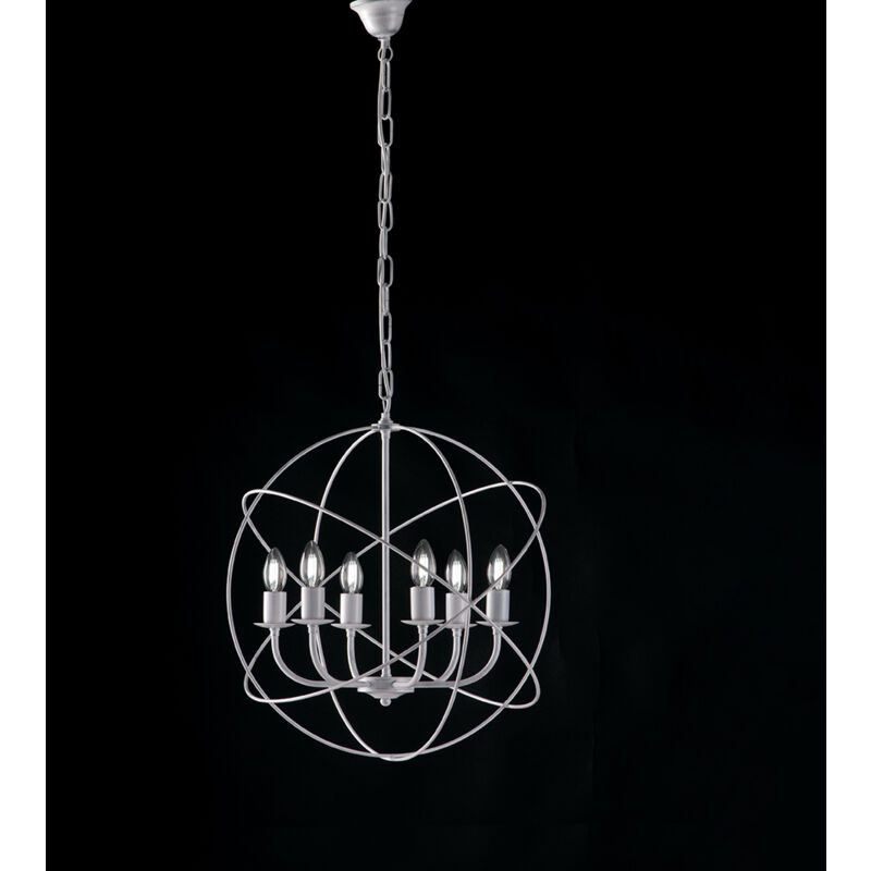 foto del prodotto lampadario a sospensione 6 luci sfera ferro bianco e argento serie williams