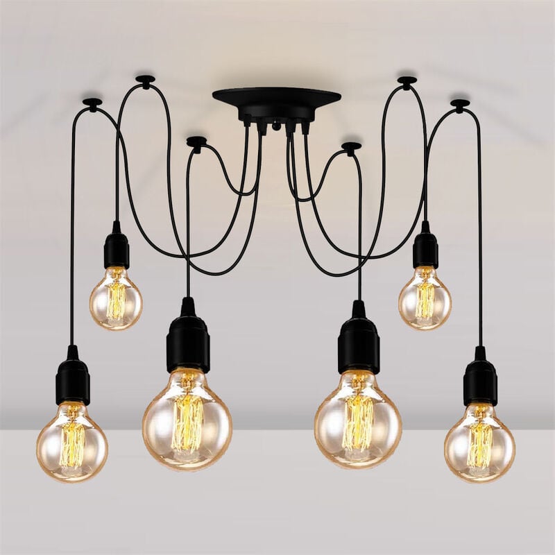 foto del prodotto lampadario a sospensione, 6 luci spider lampadario a soffitto, illuminazione pendente con 150cm cavo per cucina isaland camera da letto nero 