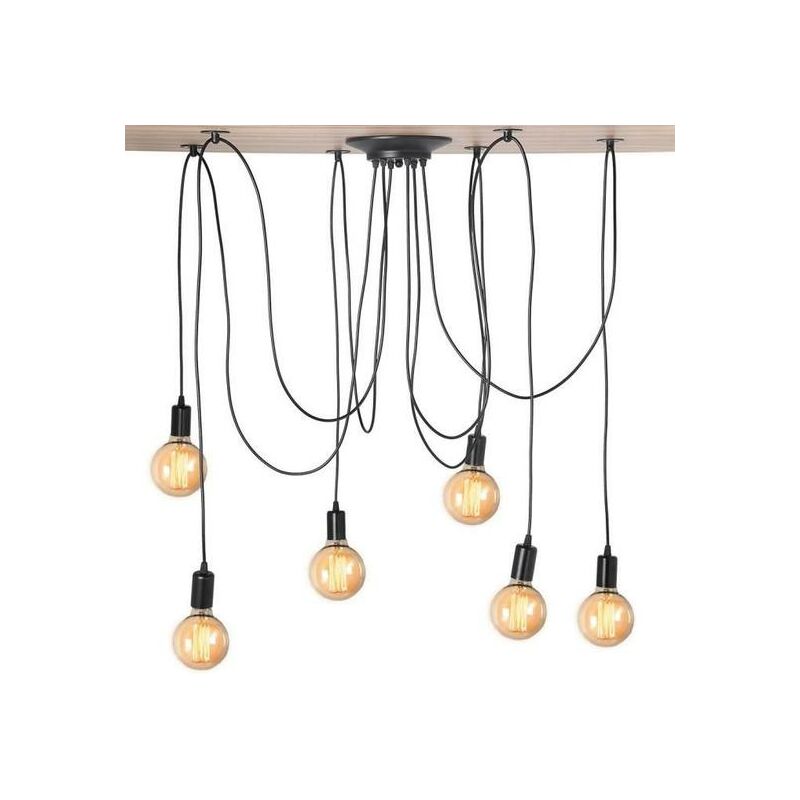 foto del prodotto lampadario a sospensione, 6 luci spider lampadario a soffitto, illuminazione pendente con 200cm cavo per cucina isaland camera da letto nero 