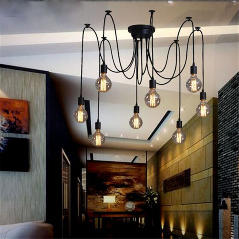 foto del prodotto lampadario a sospensione, 8 luci spider lampadario a soffitto, illuminazione pendente con 200cm cavo per cucina isaland camera da letto nero 
