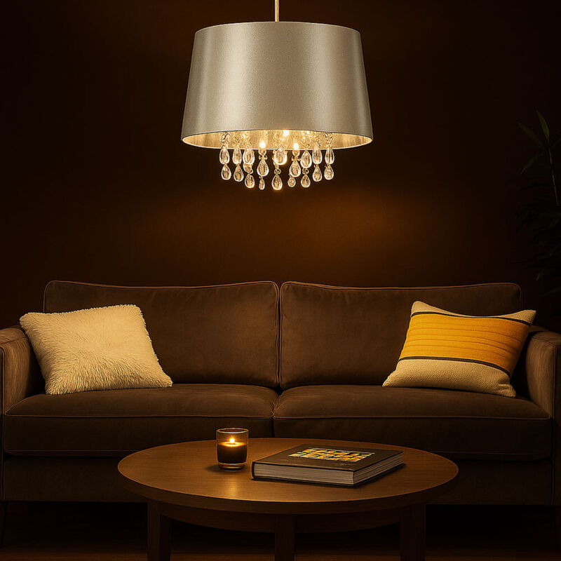 foto del prodotto lampadario a sospensione a soffitto in cristallo lampada a sospensione da soggiorno art silk silver