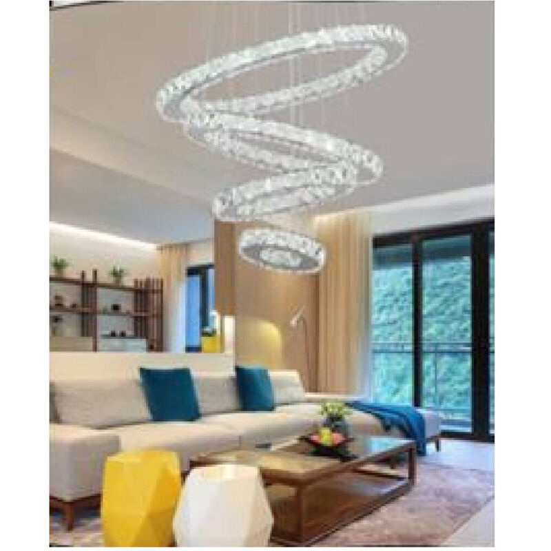 foto del prodotto lampadario a sospensione anelli spirale cristalli 51w bianco freddo 7000k b52 trade shop traesio