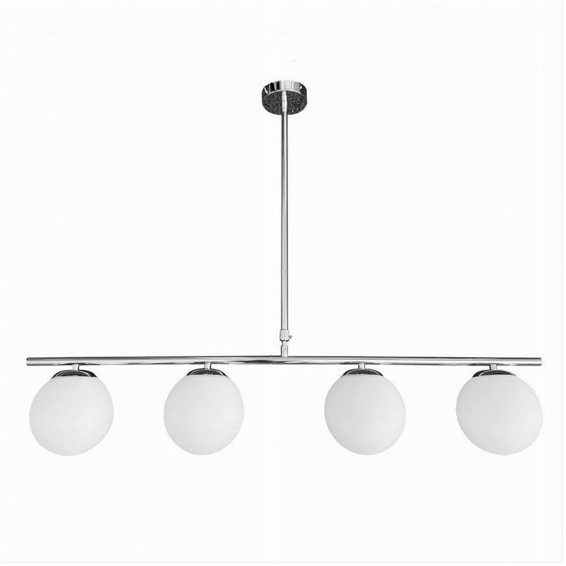 foto del prodotto lampadario a sospensione argento con 4 sfere bolle bianche in vetro attacco g9 33924 trade shop traesio