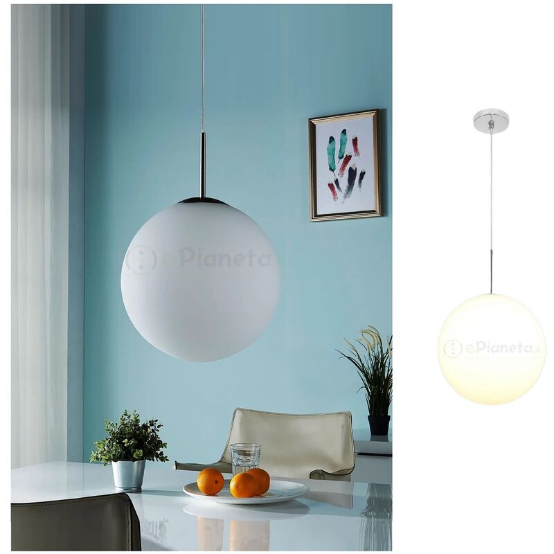 foto del prodotto lampadario a sospensione argento con sfera 20 cm attacco e27 lampada sospeso design moderno minimal