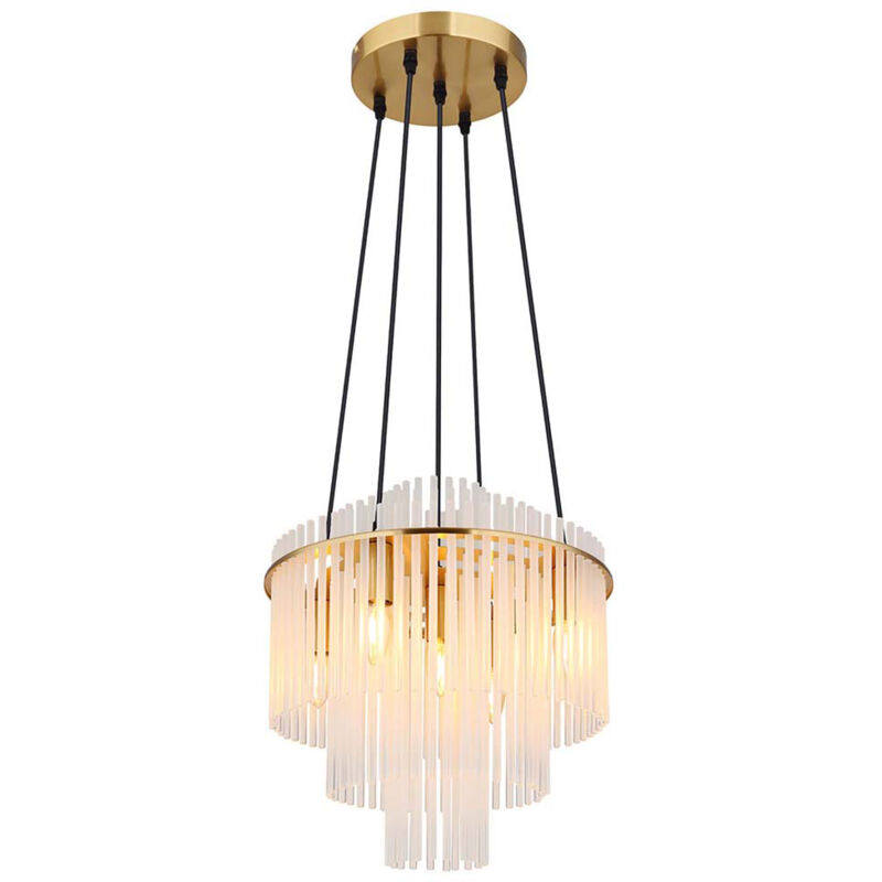 foto del prodotto lampadario a sospensione aste di vetro trasparenti lampada a sospensione oro lampada da soggiorno lampada da tavolo 5 fiamme, 5x e14, dxh 40 x 120 cm