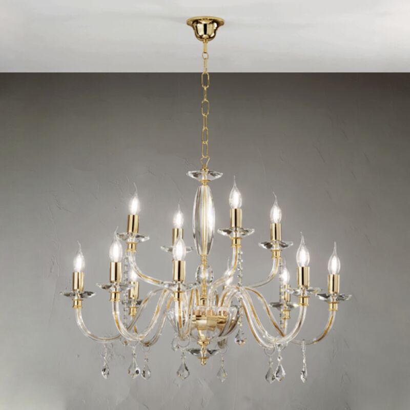 foto del prodotto lampadario a sospensione cecilia in cristallo d95 cm 12 luci oro